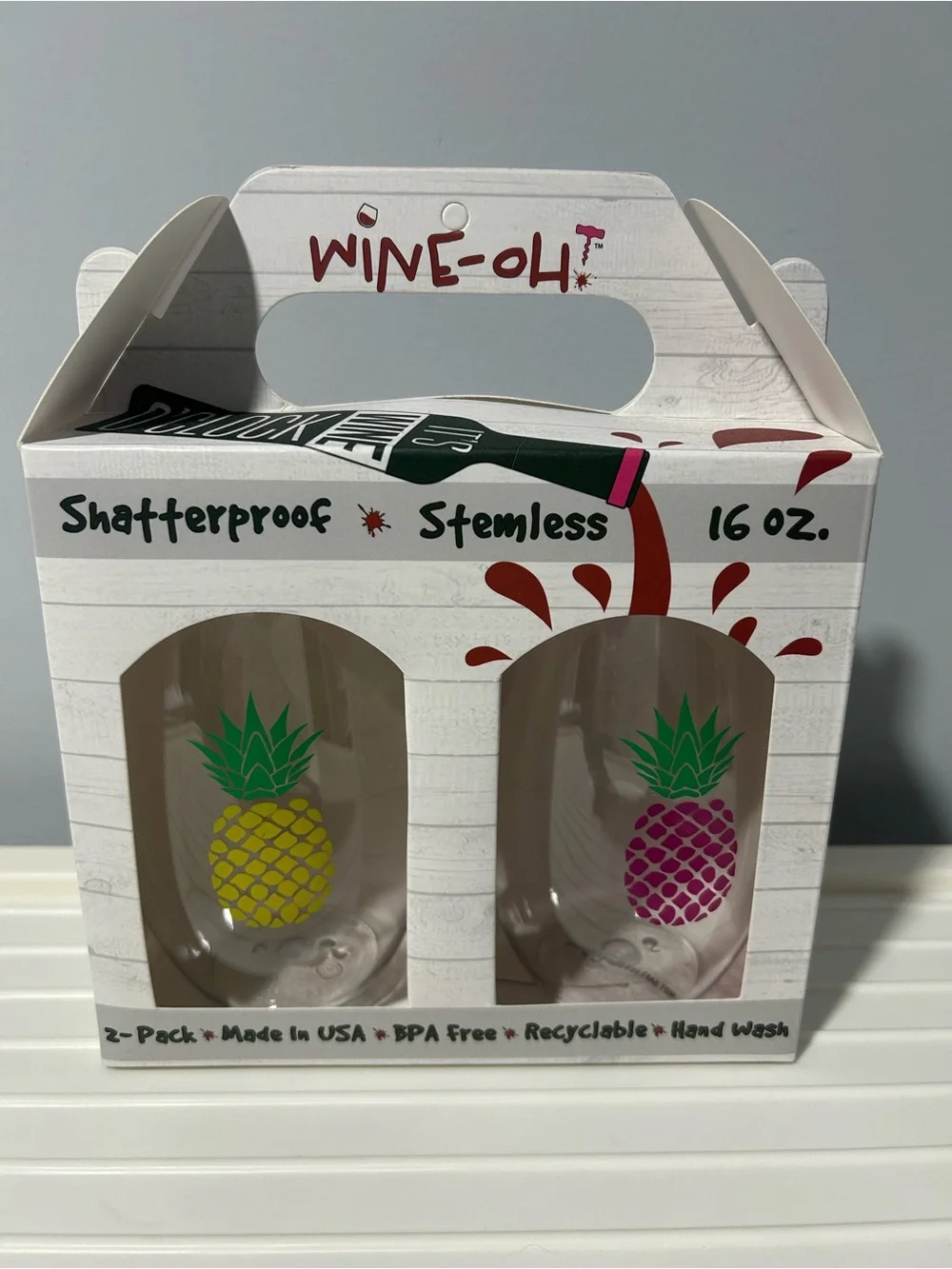 Pineapple Shatterproof Plastic Stemless Wine Glasses 16oz